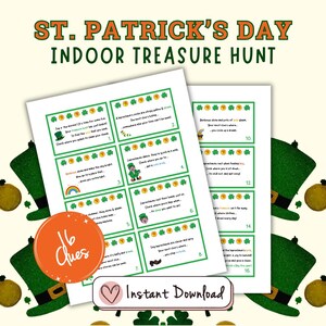 St. Patrick&#39;s Day Indoor Treasure Hunt For Kids, St Patricks Day Scavenger Hunt for kids, Activity for Kids, Leprechaun Treasure Hunt, Paddy