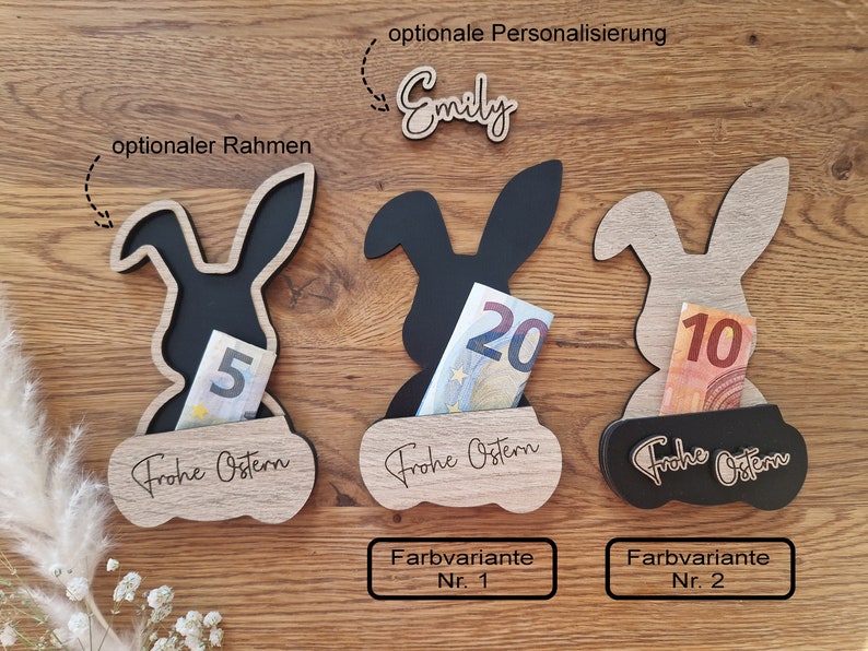 Geldgeschenk Hase Ostern, individuelles Geschenk mit Namen, personalisierbar, Geschenkidee von IDEENwerkelei Bild 2