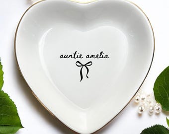 Custom Aunt Name Ring Dish, Tia Birthday Baptism Gift, Pregnancy Announcement Auntie Gift