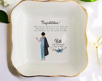 Regalo personalizado para hija de enfermera graduada, enfermera practicante universitaria de maestría, plato de anillo RN BSN