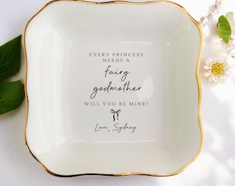 Piatto portagioie personalizzato per la proposta di matrimonio della fata madrina, regalo per il battesimo della zia, bomboniera per baby shower.