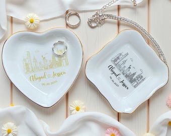 Aangepaste landschap skyline ringschotel, cadeaus voor koppels voor verloving, landelijke stad attracties trinket tray