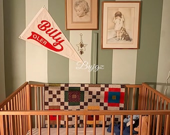 Custom Embroidered Name Pennant: Nursery Canvas Banner