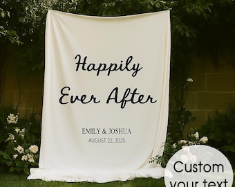 Bannière de mariage personnalisée : enseigne en tissu Happy Ever After