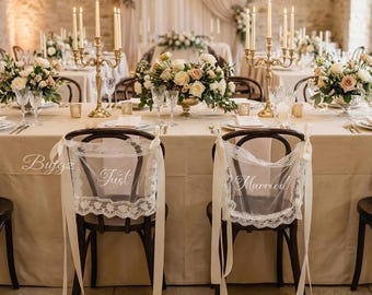 Sheer Lace Just Married Signs for Chairs - Bride & Groom Sweetheart Table Sign Decor