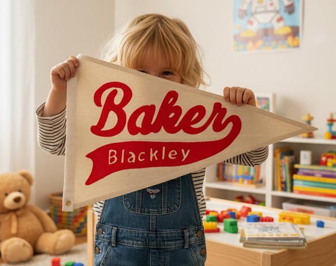Custom Embroidered Name Pennant: Nursery Canvas Banner