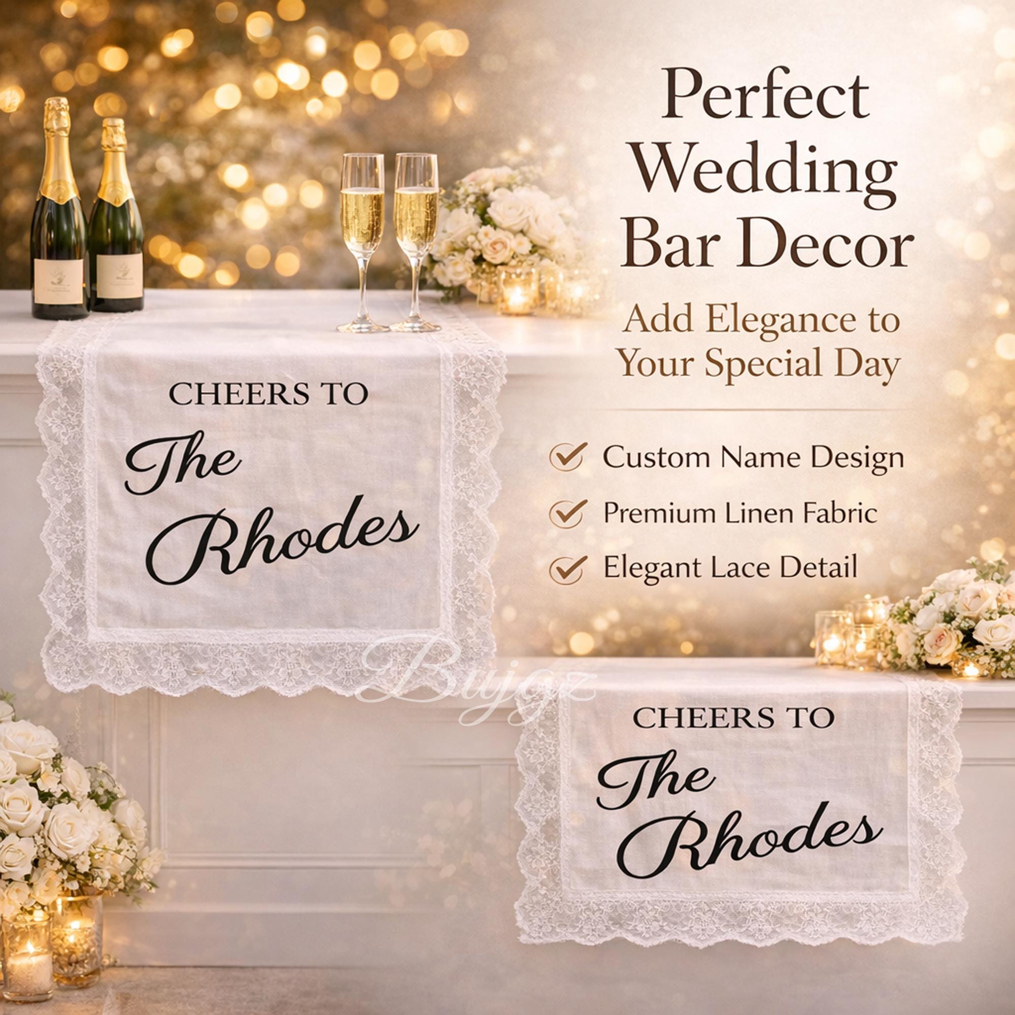 Custom Wedding Bar Sign With Lace Tulle Banner, Personalized Cheers to ...