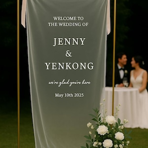 Romantic Sheer Wedding Sign, Linen Wedding Welcome Sign,Modern Outdoor Wedding Banner, Personalized Wedding Decoration,Engagement Party Sign