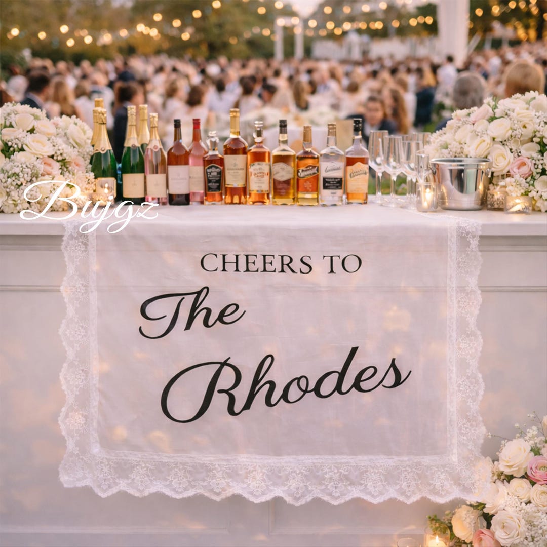 Custom Wedding Bar Sign With Lace Tulle Banner, Personalized Cheers to ...