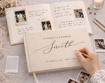 Custom Linen Wedding Guest Book , Personalized Linen Hardcover Album, Polaroid Photo Guestbook, Wedding Keepsake & Anniversary Memory Book