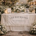 Custom Linen Wedding Welcome Table Banner, Rustic Fabric Sign for Outdoor or Garden Wedding product logo