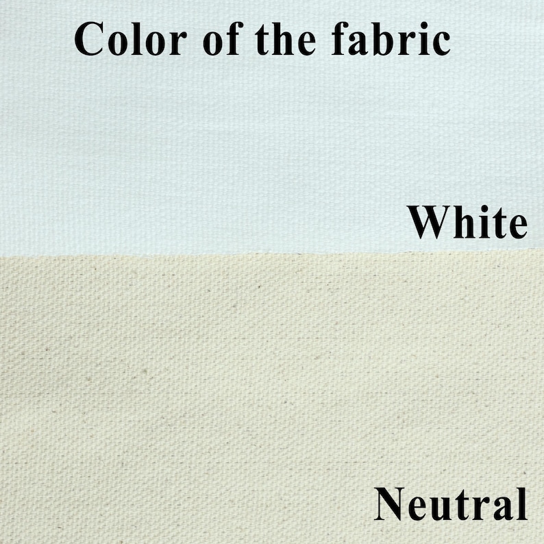 K&ouml;nnte beinhalten: Bild mit zwei Stoffmustern. Das obere Muster ist hellblau, das untere Muster ist neutral, cremefarben. Der Text oben lautet "Farbe des Stoffes". Das Wort "Wei&szlig;" steht unter dem hellblauen Muster, und "Neutral" steht unter dem cremefarbenen Muster.