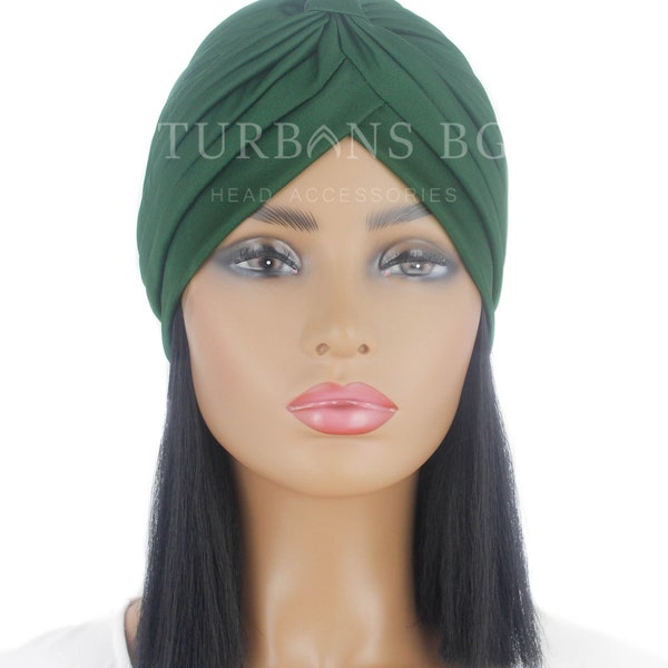 Turban | Kopftuch | Dunkelgrüner Turban | Chemo Mütze | Eleganter Turban | Alopezie Mütze | Turban für Frauen | Arabische Muslimische Frau Hut | Strand-Hut