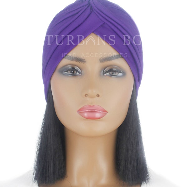 Turban | Kopftuch | Lila Turban | Chemo Mütze | Eleganter Turban | Alopezie Mütze | Turban für Frauen | Arabische Muslimische Frau Hut | Strand-Hut