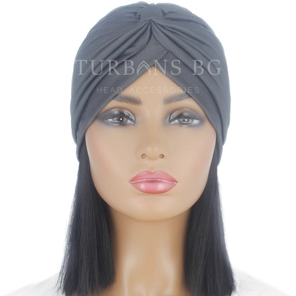 Turban | Kopftuch | Dunkelgrauer Turban | Chemo Mütze | Eleganter Turban | Alopezie Mütze | Turban für Frauen | Arabische Muslimische Frau Hut | Strand-Hut