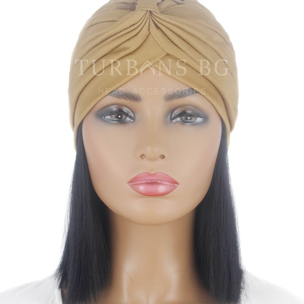 Turban | Kopftuch | Boho | Chemo Mütze | Eleganter Beige Turban | Alopezie Mütze | Turban für Frauen | Arabische Muslimische Frau Hut | Strand-Hut