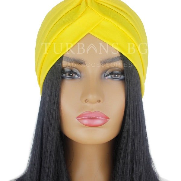 Turban | Kopftuch | Gelber Turban | Chemo Mütze | Eleganter Gelber Turban | Alopezie Mütze | Turban für Frauen | Arabische Muslimische Frau Hut | Strand-Hut