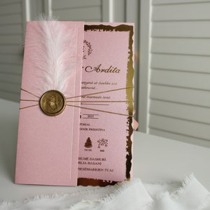 Inviti di nozze personalizzati in oro rosa, inviti di nozze e feste di lusso, elegante set di inviti di nozze in plexiglass rosa e oro