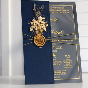Invito trasparente personalizzato con sigillo in ceralacca, Opzioni di stampa dorata, Decorazione floreale, Invito di nozze unico, Invito di lusso per la doccia nuziale