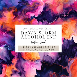 Dawn Storm Encre à l'alcool, Fleurs, Violet, Orange, Bleu, Nuages, Tonnerre, PNG transparents, arrière-plans PNG