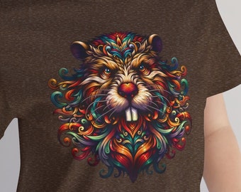 Vibrant Modern Abstract Wearable Art Beaver Design Printed on a Bella Canvas © 3001 Unisex Crew Neck T Shirt