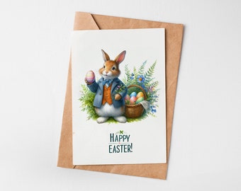 Easter bunny card, easter card for kids, happy easter, watercolor easter, easter, cute easter card, funny easter card, easter greeting cards