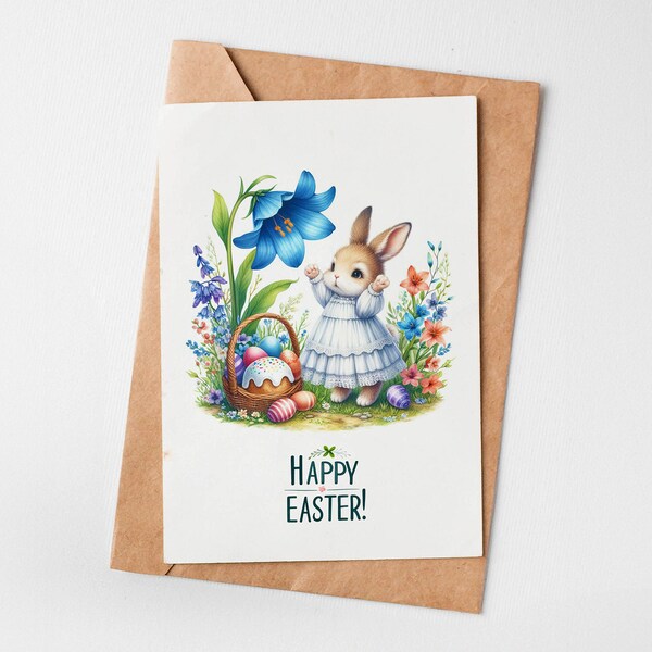 Easter bunny card, easter card for kids, happy easter, watercolor easter, easter, cute easter card, funny easter card, easter greeting cards