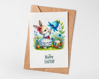 Easter bunny card, easter card for kids, happy easter, watercolor easter, easter, cute easter card, funny easter card, easter greeting cards