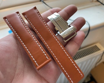 Breitling leather 22mm/24mm tan brown wrist watch strap band with buckle in tan brown
