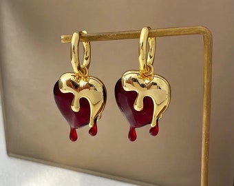 Heart Earrings - Vintage Red Resin Drops for Her - Trendy & Unique Gift for Girls and Ladies - Vintage Temperament Style