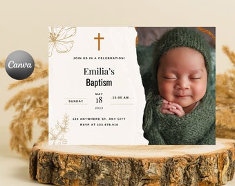 Faire-part de Baptême , invitation Baptême personnalisable , invitation imprimable et digital carte cérémonie religieuse