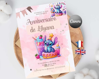 Invitation anniversaire Stitch , carte d'invitation modifiable personnalisable stitch , anniversaire stitch anniversaire enfant imprimable