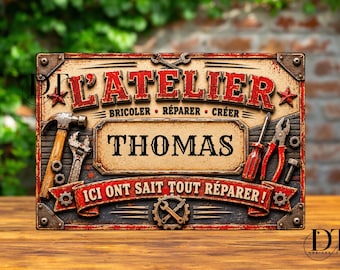 Personalized vintage metal workshop sign, garage sign, wall decoration, car enthusiast, personalized sign, gift for an automotive fan