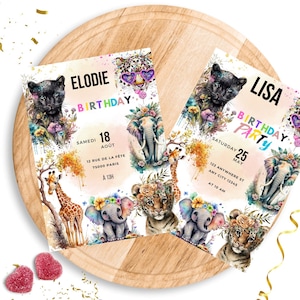 Holographic Jungle Safari Birthday Invitation Card Kids Birthday Card Personalized Card Customizable Card Birthday Party