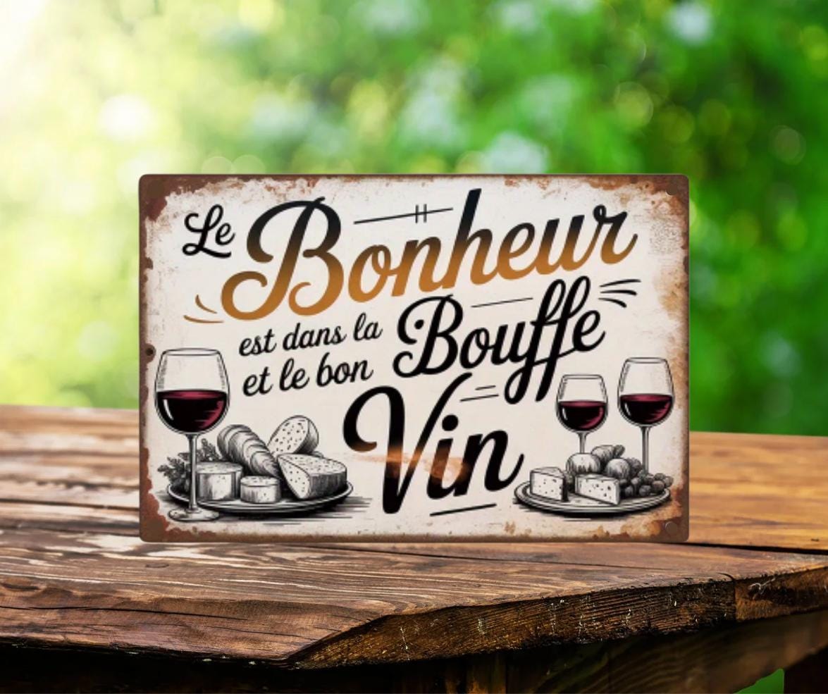 Plaque Murale Métal Vintage Pub Vin 30x20cm - Déco Rétro France