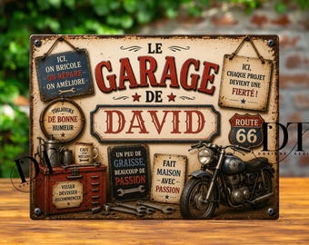 Personalized vintage metal workshop sign, garage sign, wall decoration, car enthusiast, personalized sign, gift for an automotive fan