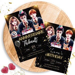 Carte d'invitation anniversaire Harry Potter carte d'anniversaire sorcier carte personnalisée invitation fête carte personnalisable