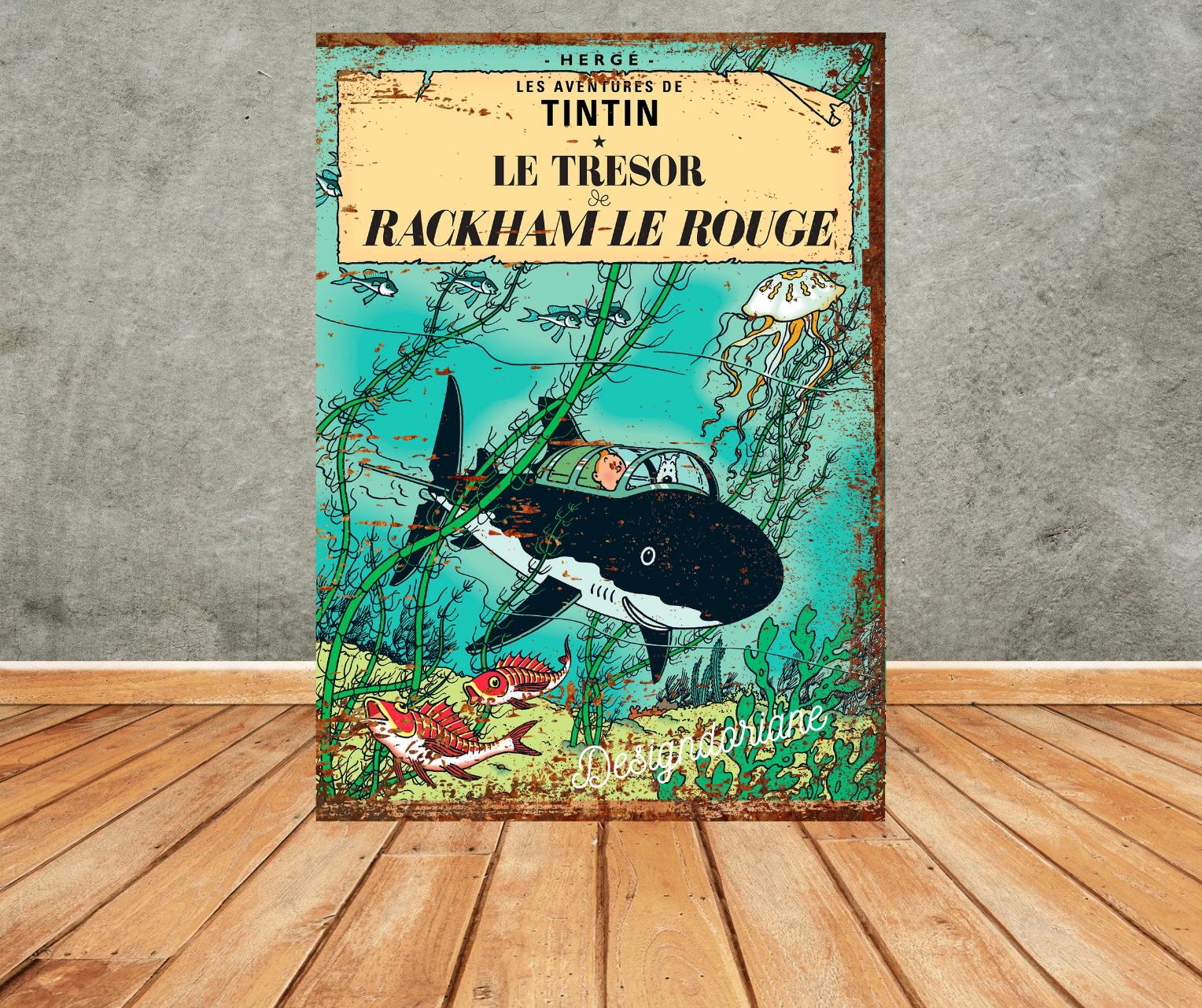 Vintage Tintin Metal Sign, Wall Decoration, the Treasure of Red Rackham ...