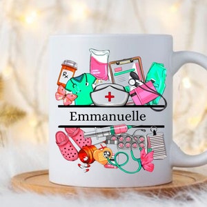 Gepersonaliseerde mok voor verpleegassistent, gepersonaliseerde mok met voornaam voor verpleegassistent, keramische verpleegkundige vroedvrouw arts verpleegkundige mok