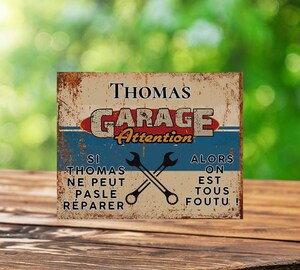 Plaque Métal Vintage Personnalisable 'Garage' - Décoration Murale Rétro, 20x28 Cm
