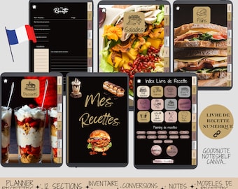customizable digital French recipe book, digital recipe book to fill in, customizable digital recipe sheet