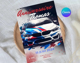 modèle d'invitation anniversaire BMW voiture imprimable , carte anniversaire bmw M2 , fête d'anniversaire voiture BMW anniversaire homme