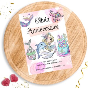 Mermaid birthday invitation child girl birthday card personalized card birthday party invitation French or English