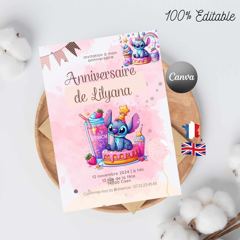 carte d'invitation d'anniversaire stitch personnalisable etimprimable