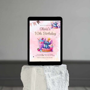 Invitation anniversaire Stitch , carte d'invitation modifiable personnalisable stitch , anniversaire stitch anniversaire enfant imprimable image 4