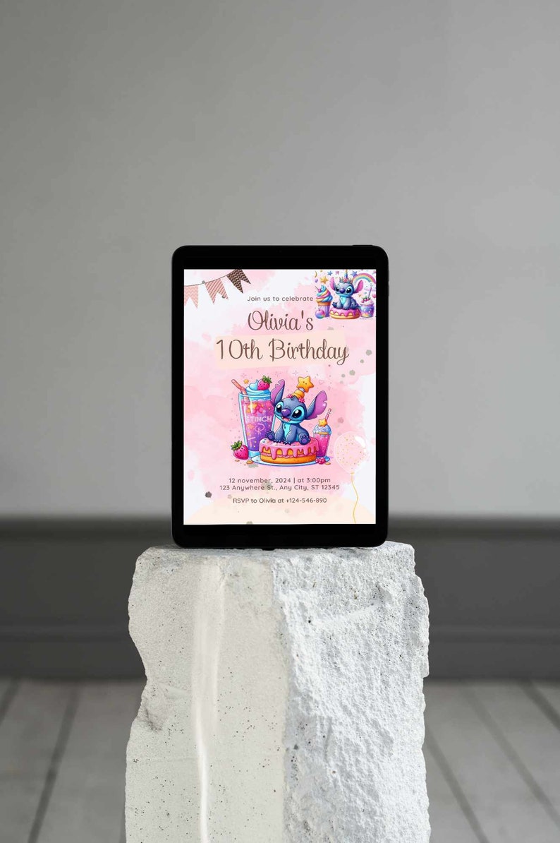 Invitation anniversaire Stitch , carte d'invitation modifiable personnalisable stitch , anniversaire stitch anniversaire enfant imprimable image 4