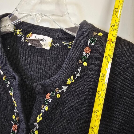 Bonnie Bill Black Embroidery Vintage 80s Floral Cardigan Sweater Medium Folk Art View 4