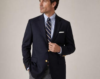 Brooks Brothers Loro Piana Blazer Gold Buttons Brooksease 44R Navy Blue Wool