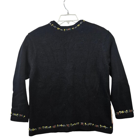 Bonnie Bill Black Embroidery Vintage 80s Floral Cardigan Sweater Medium Folk Art View 3