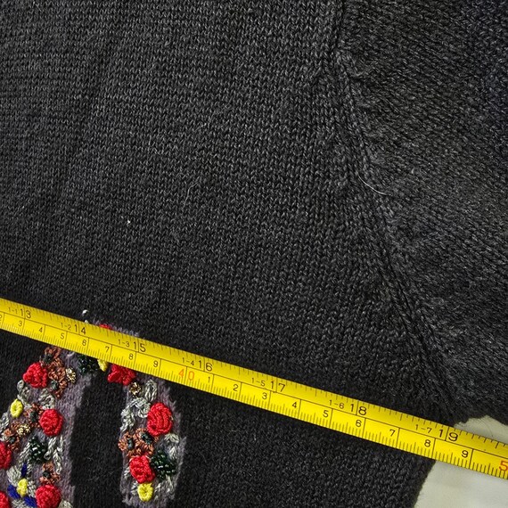 Bonnie Bill Black Embroidery Vintage 80s Floral Cardigan Sweater Medium Folk Art View 5